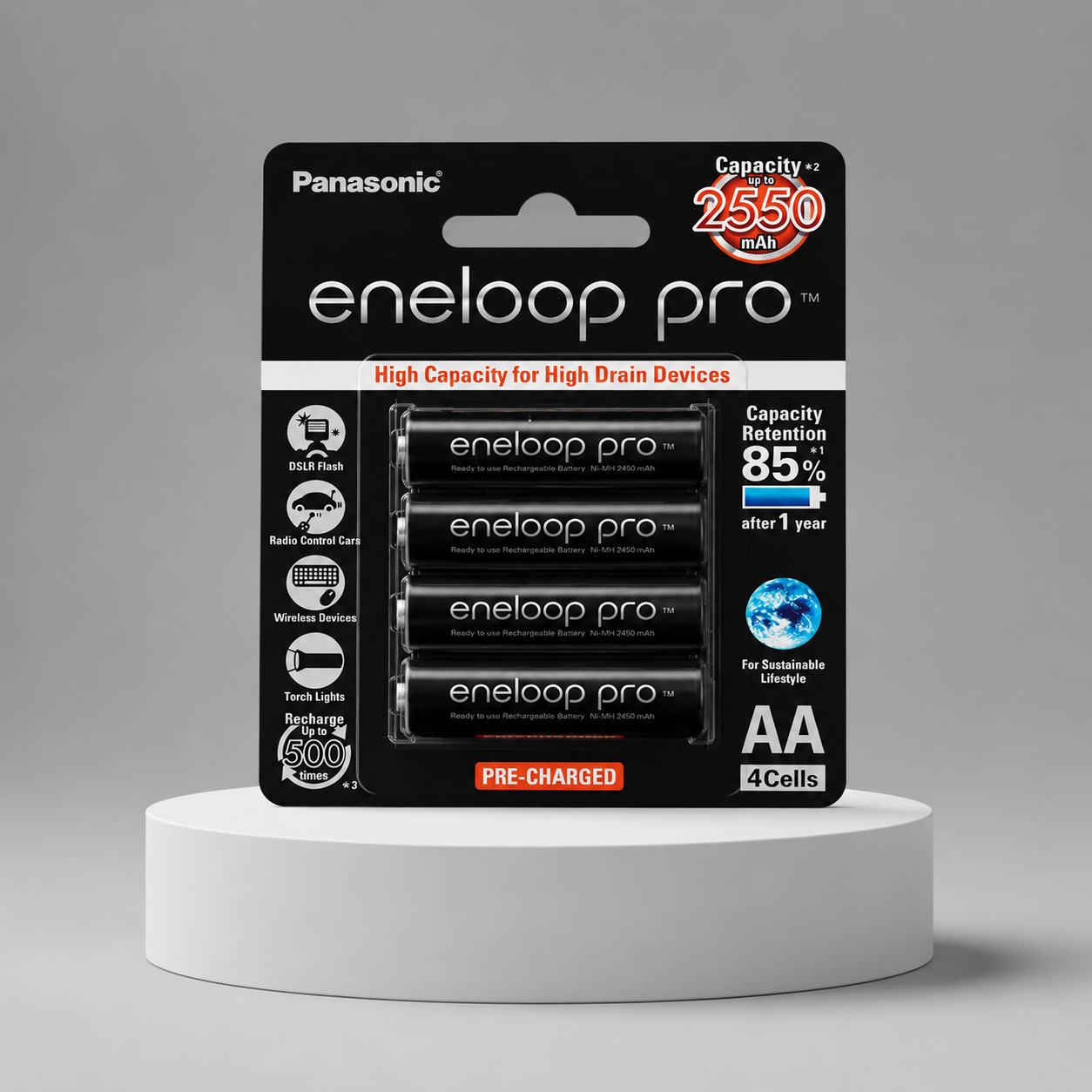 باتری قلمی قابل شارژ پاناسونیک مدل Eneloop Pro BK-3HCCE/4BT بسته 4 عددی AA4