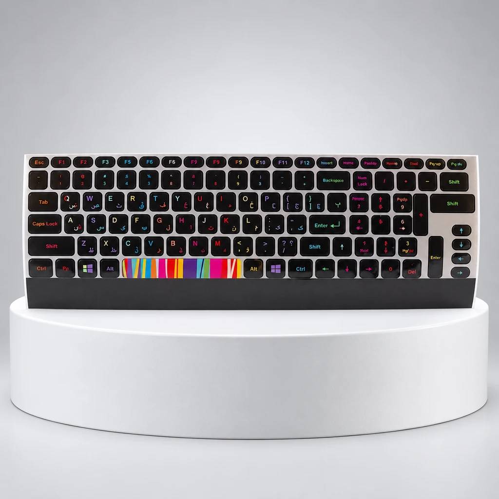 برچسب کیبورد طرح رنگین کمان کد 23 با حروف فارسی